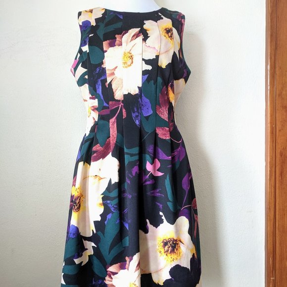 Vince Camuto Ponte A-line Floral Dress Black Print - Picture 8 of 8